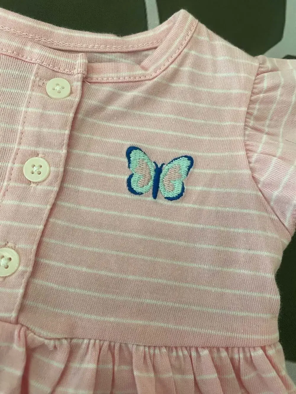 Carter's Baby Girl 2-Piece Set: Pink Striped Dress and Butterfly Romper, 6M
